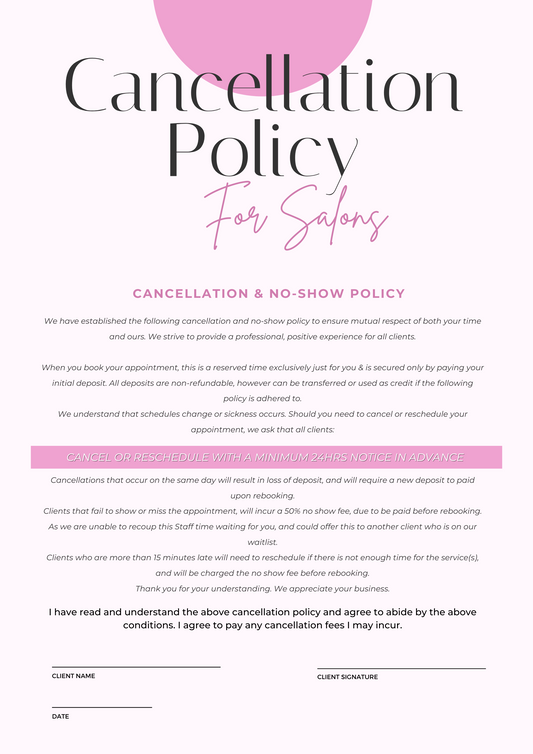 SALON CANCELLATION POLICY: EDITABLE IN CANVA