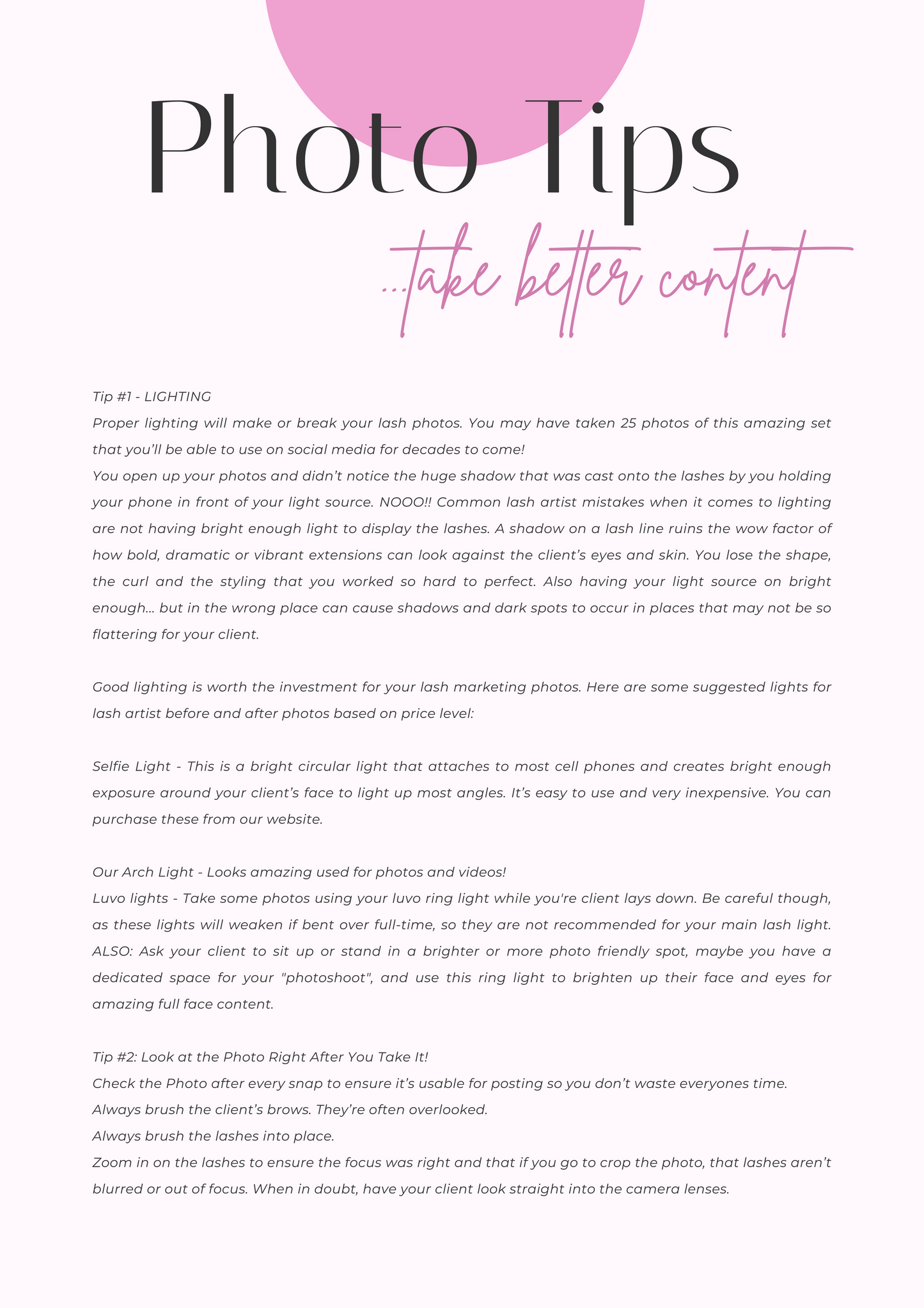 LASH PHOTO TIPS PDF: DOWNLOAD